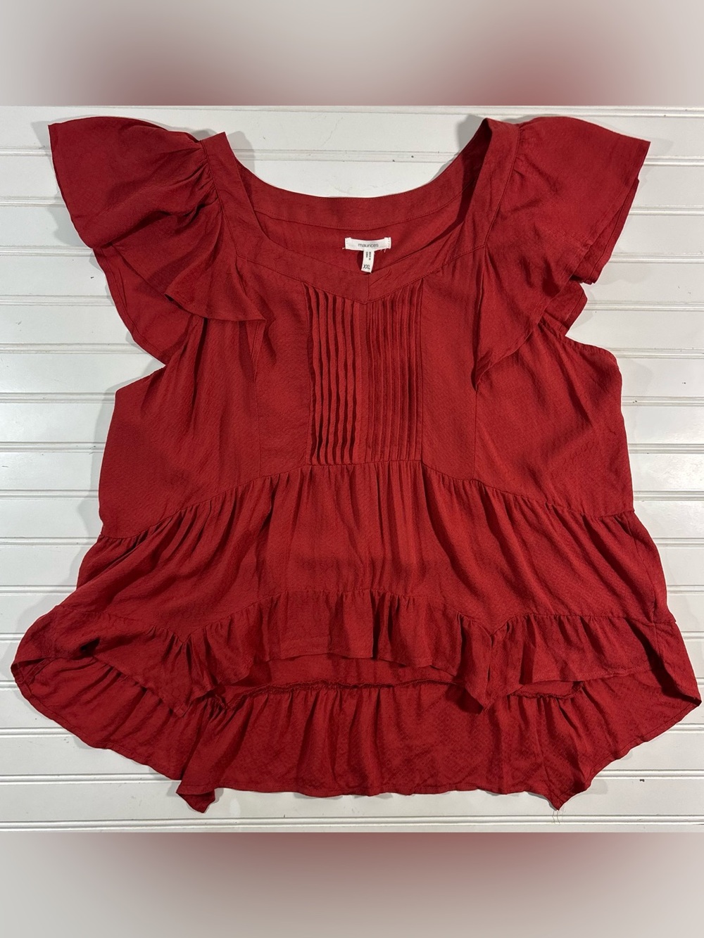 Maurices Ruffled Babydoll Blouse Cap Sleeve Rust Red Womens Size XXL Flowy Boho - Picture 7 of 16